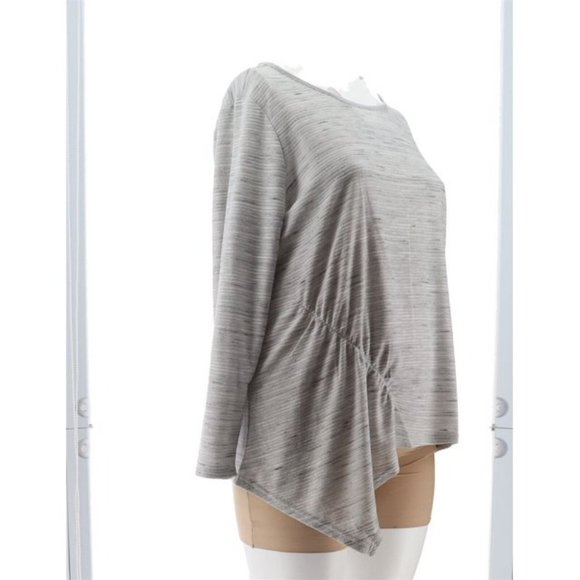 NWT DG2 BY DIANE GILMAN ASYMMETRIC STRIPED TOP HEATHER GRAY MEDIUM - Picture 8 of 13